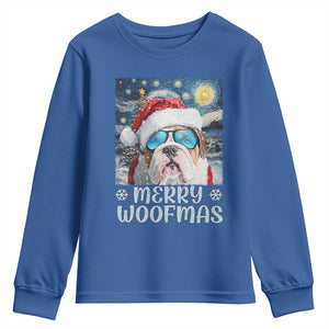 Funny Xmas Bulldog Youth Sweatshirt Merry Woofmas Christmas Starry Night Dog Lover TS09 Royal Blue Print Your Wear