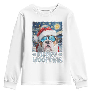 Funny Xmas Bulldog Youth Sweatshirt Merry Woofmas Christmas Starry Night Dog Lover TS09 White Print Your Wear