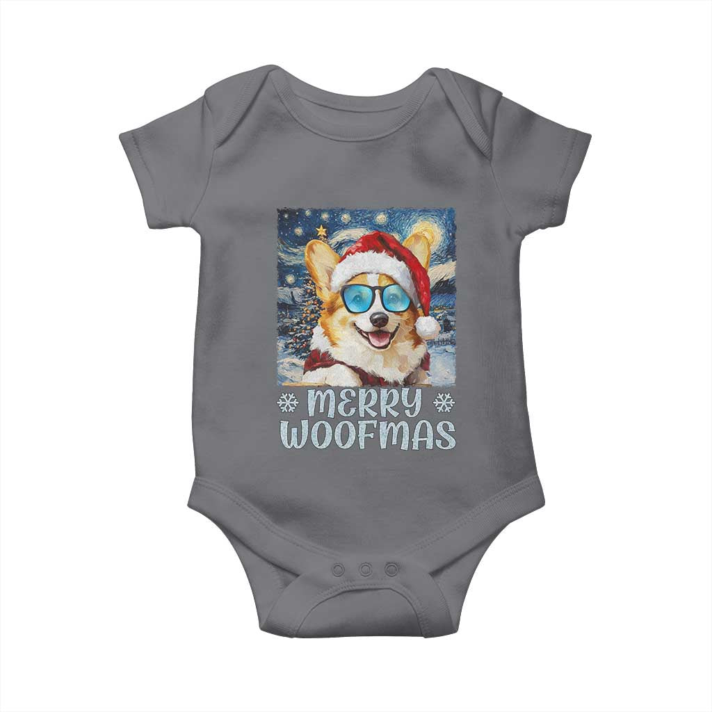 Funny Xmas Corgi Baby Onesie Merry Woofmas Christmas Starry Night Dog Lover TS09 Charcoal Print Your Wear