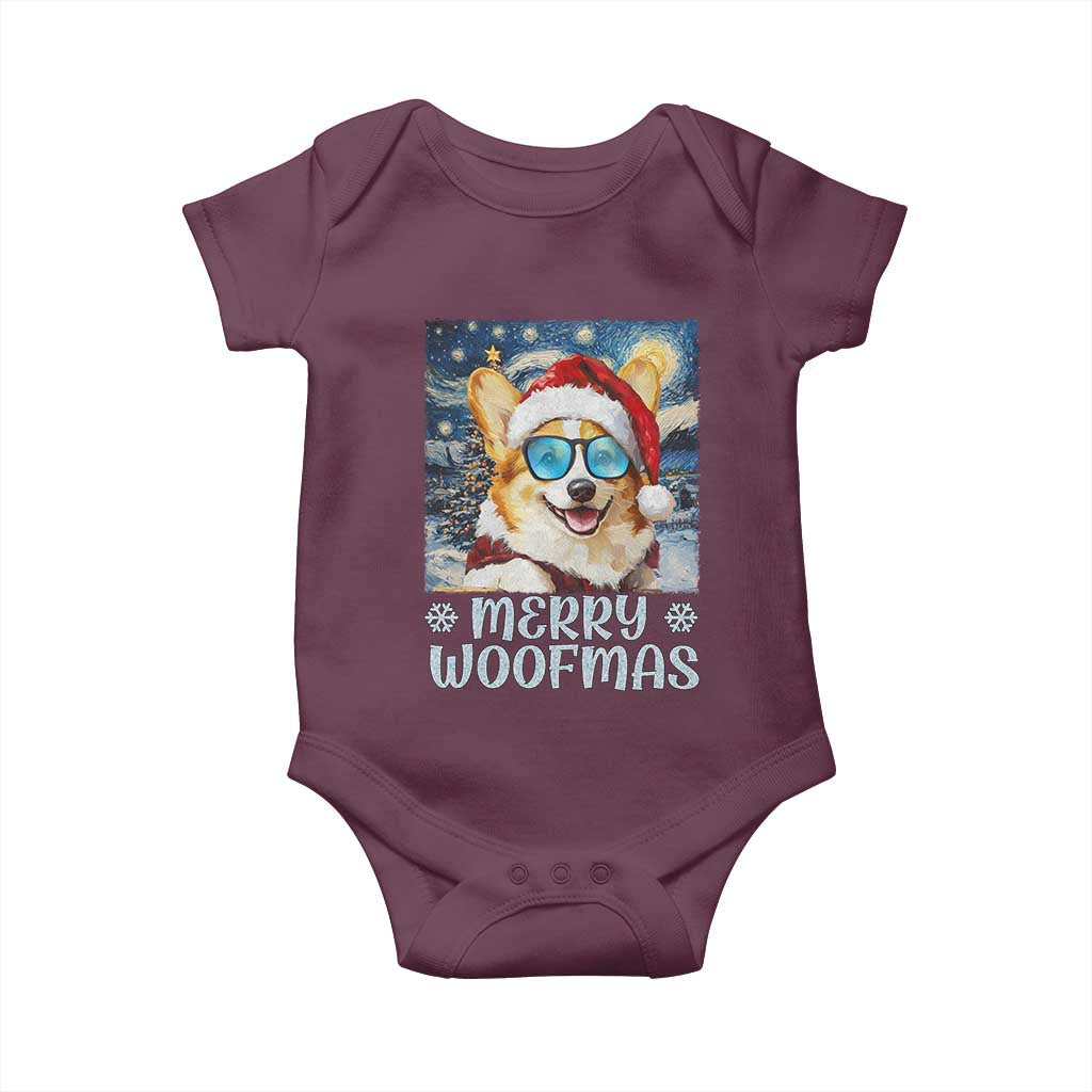 Funny Xmas Corgi Baby Onesie Merry Woofmas Christmas Starry Night Dog Lover TS09 Maroon Print Your Wear