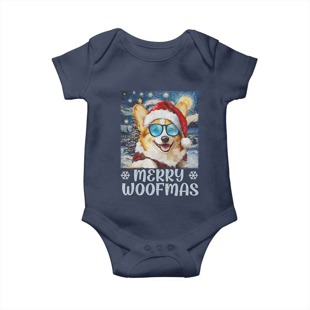 Funny Xmas Corgi Baby Onesie Merry Woofmas Christmas Starry Night Dog Lover TS09 Navy Print Your Wear