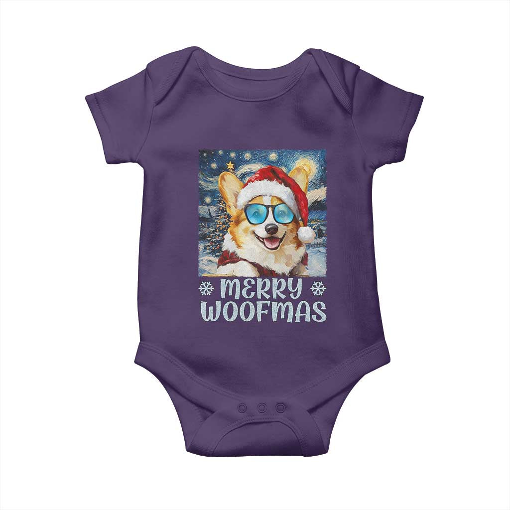 Funny Xmas Corgi Baby Onesie Merry Woofmas Christmas Starry Night Dog Lover TS09 Purple Print Your Wear