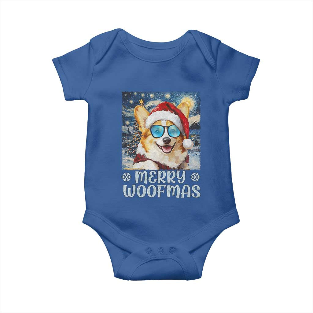 Funny Xmas Corgi Baby Onesie Merry Woofmas Christmas Starry Night Dog Lover TS09 Royal Blue Print Your Wear