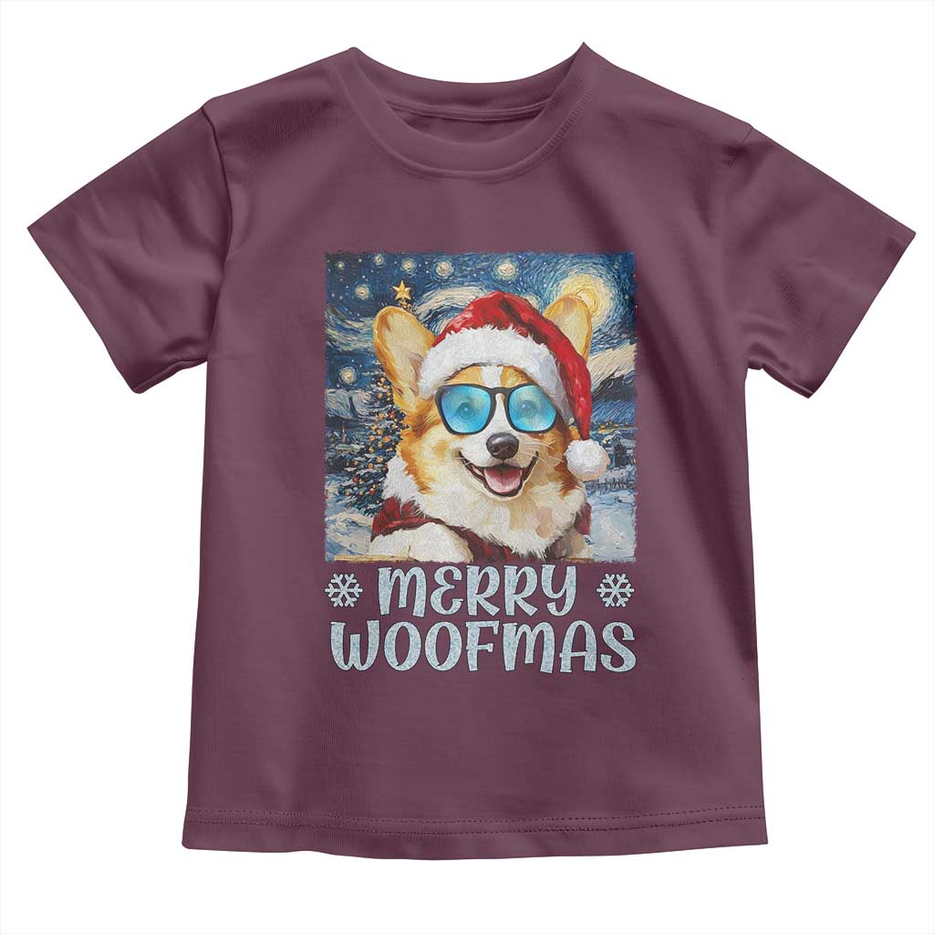 Funny Xmas Corgi Baby Shirt Merry Woofmas Christmas Starry Night Dog Lover TS09 Maroon Print Your Wear