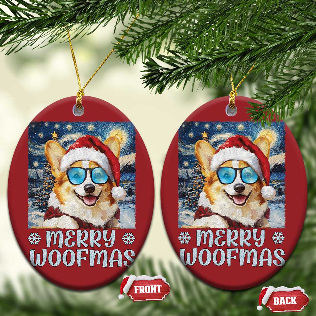 Funny Xmas Corgi Christmas Ornament Merry Woofmas Christmas Starry Night Dog Lover TS09 Oval Red Print Your Wear