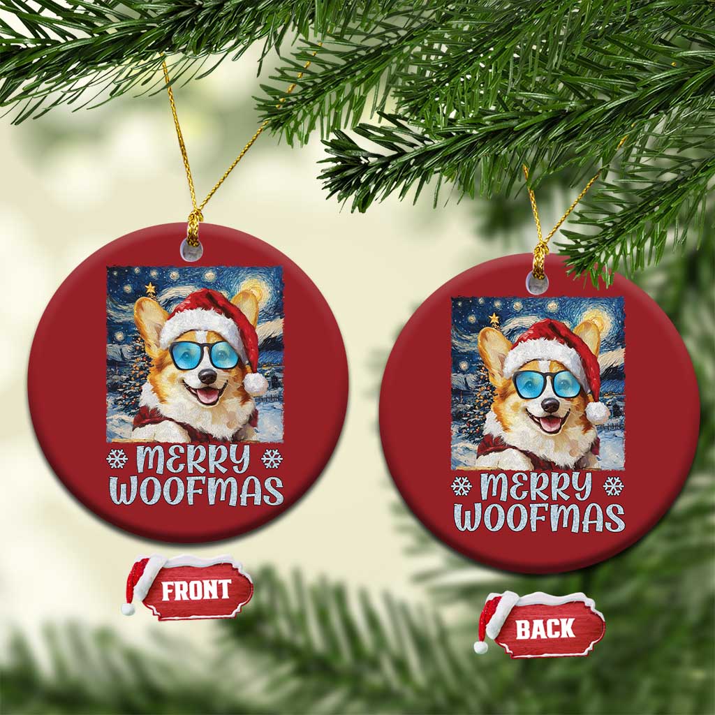 Funny Xmas Corgi Christmas Ornament Merry Woofmas Christmas Starry Night Dog Lover TS09 Circle Red Print Your Wear