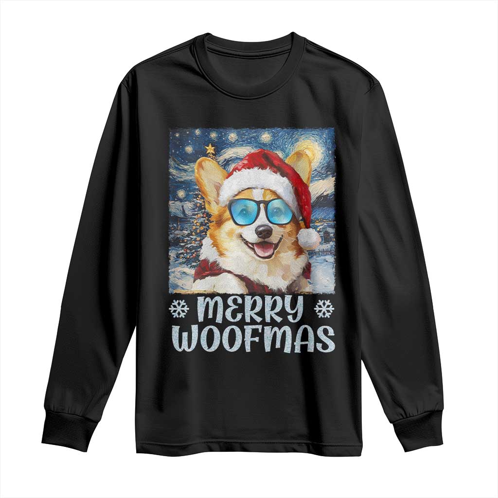 Funny Xmas Corgi Long Sleeve Shirt Merry Woofmas Christmas Starry Night Dog Lover TS09 Black Print Your Wear