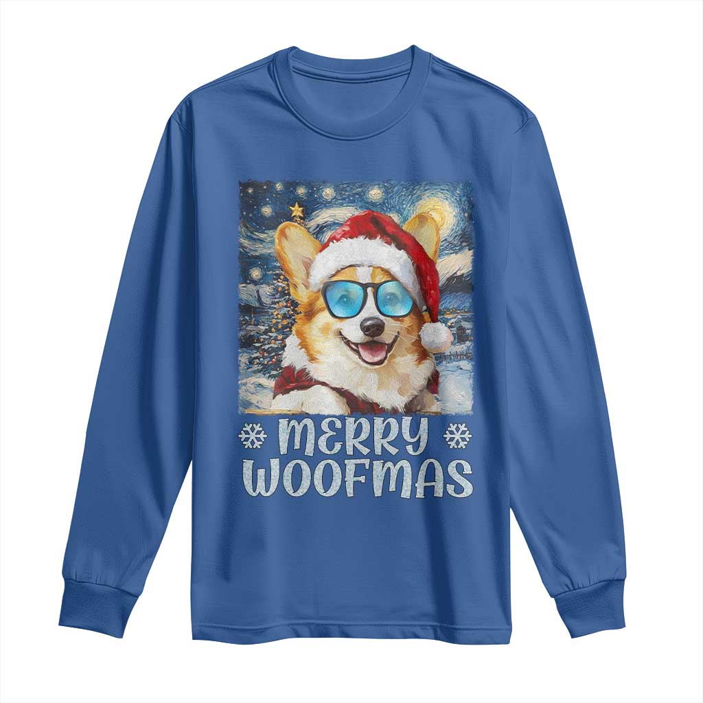Funny Xmas Corgi Long Sleeve Shirt Merry Woofmas Christmas Starry Night Dog Lover TS09 Royal Blue Print Your Wear