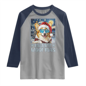 Funny Xmas Corgi Raglan Shirt Merry Woofmas Christmas Starry Night Dog Lover TS09 Sport Gray Navy Print Your Wear