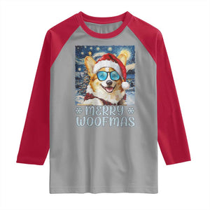 Funny Xmas Corgi Raglan Shirt Merry Woofmas Christmas Starry Night Dog Lover TS09 Sport Gray Red Print Your Wear