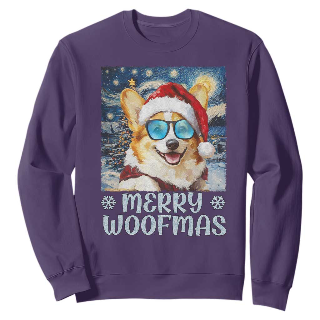 Funny Xmas Corgi Sweatshirt Merry Woofmas Christmas Starry Night Dog Lover TS09 Purple Print Your Wear