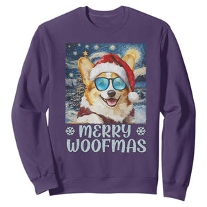Funny Xmas Corgi Sweatshirt Merry Woofmas Christmas Starry Night Dog Lover TS09 Purple Print Your Wear