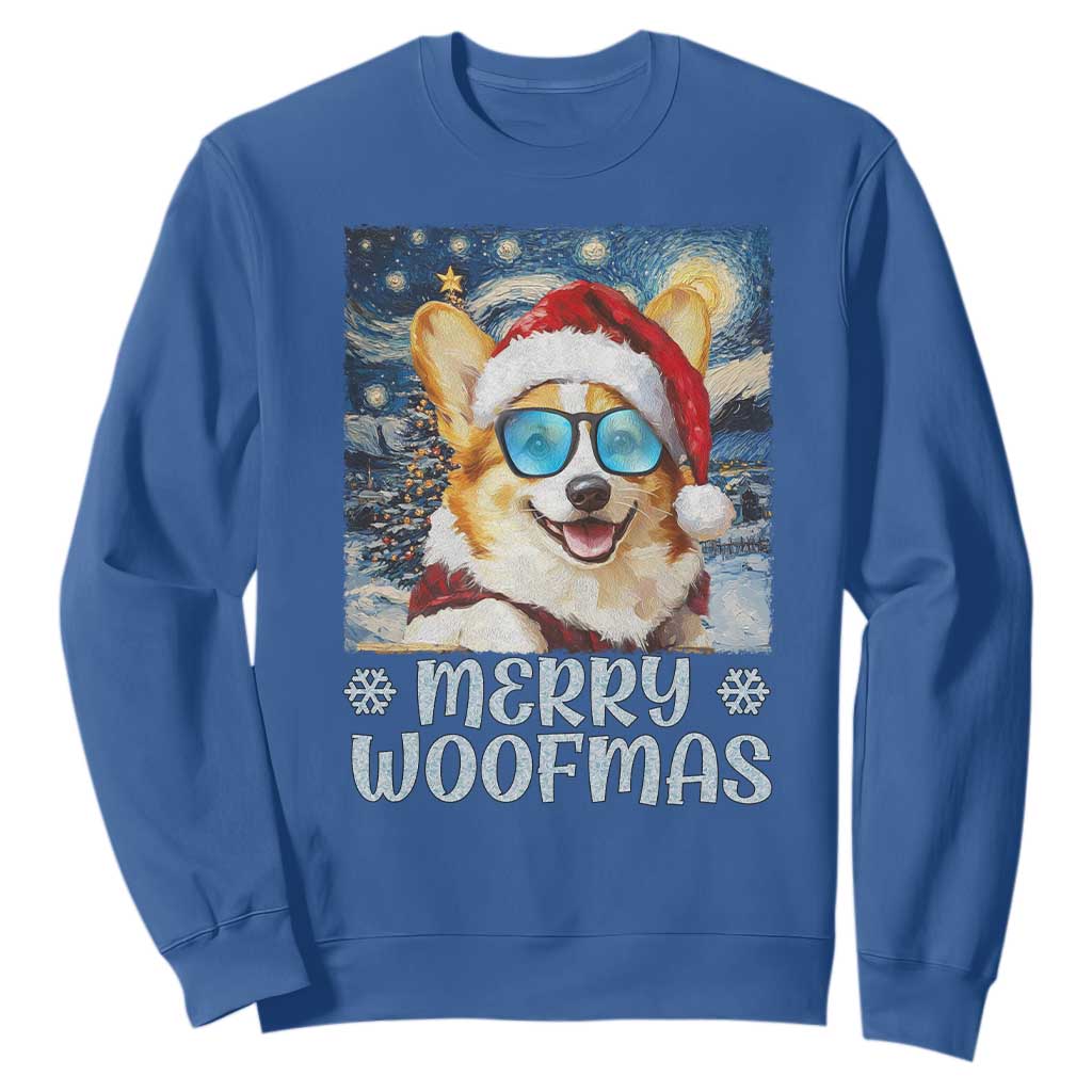 Funny Xmas Corgi Sweatshirt Merry Woofmas Christmas Starry Night Dog Lover TS09 Royal Blue Print Your Wear