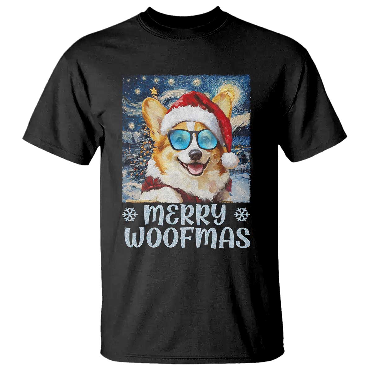 Funny Xmas Corgi T Shirt Merry Woofmas Christmas Starry Night Dog Lover TS09 Black Print Your Wear