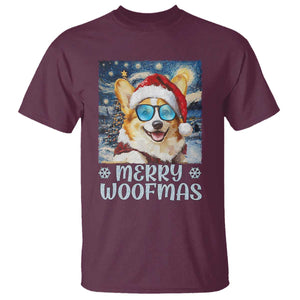 Funny Xmas Corgi T Shirt Merry Woofmas Christmas Starry Night Dog Lover TS09 Maroon Print Your Wear