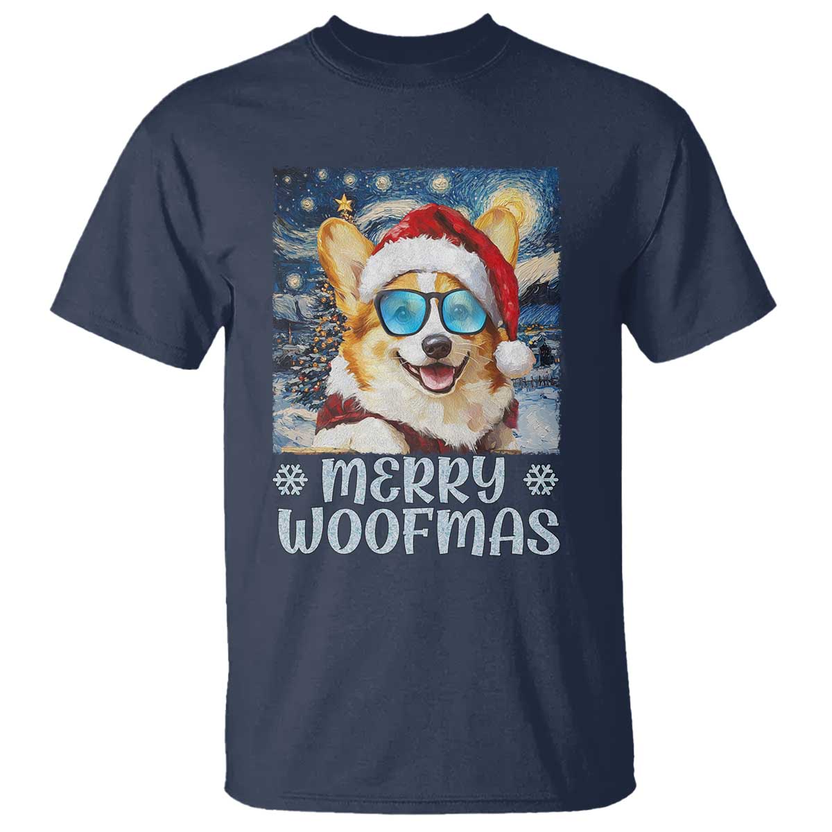 Funny Xmas Corgi T Shirt Merry Woofmas Christmas Starry Night Dog Lover TS09 Navy Print Your Wear