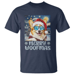 Funny Xmas Corgi T Shirt Merry Woofmas Christmas Starry Night Dog Lover TS09 Navy Print Your Wear