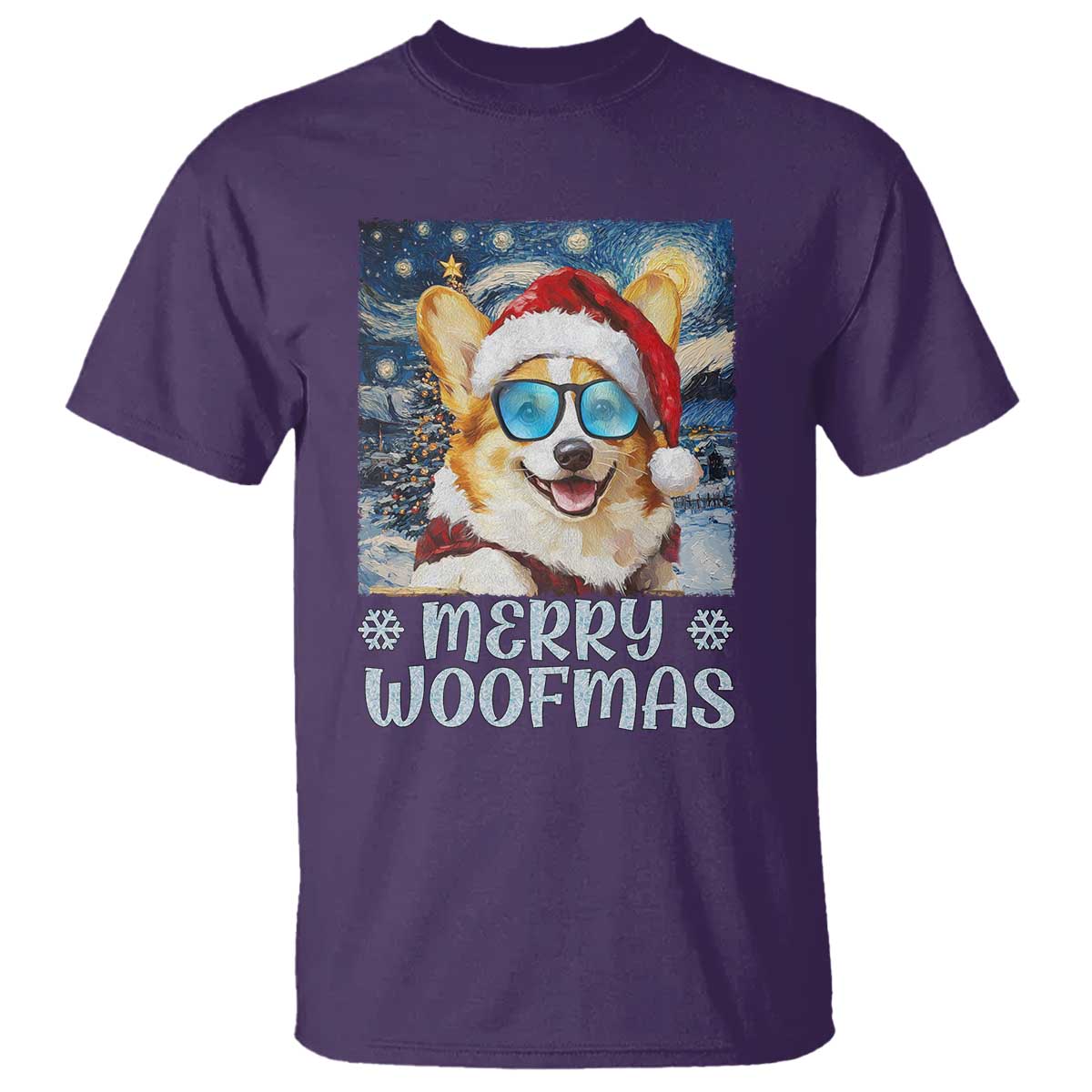 Funny Xmas Corgi T Shirt Merry Woofmas Christmas Starry Night Dog Lover TS09 Purple Print Your Wear