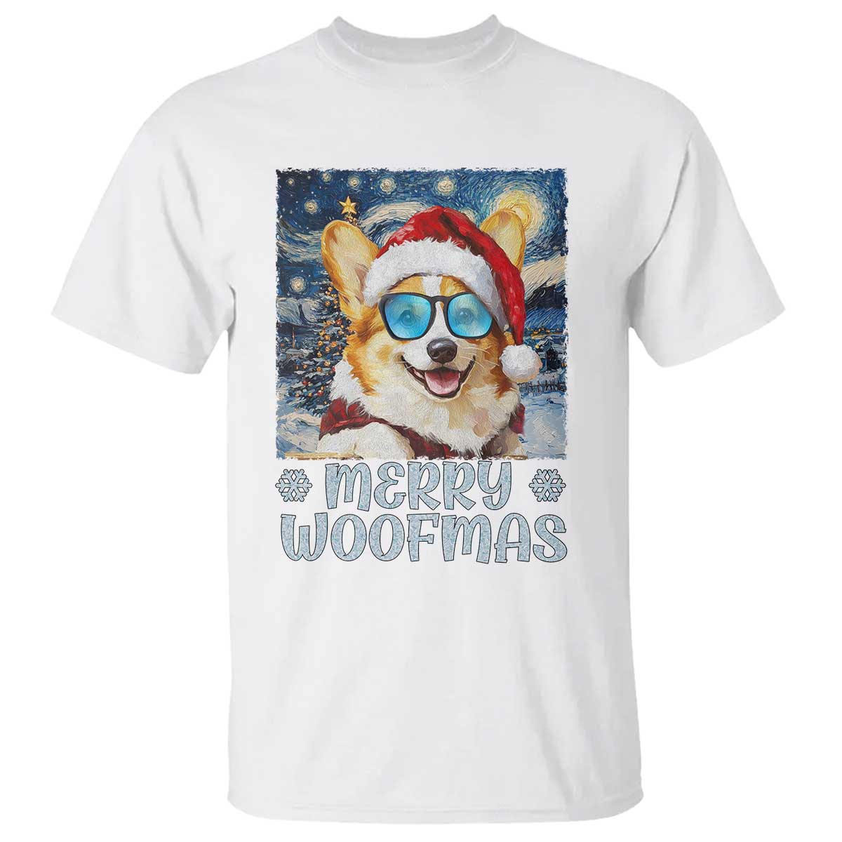 Funny Xmas Corgi T Shirt Merry Woofmas Christmas Starry Night Dog Lover TS09 White Print Your Wear