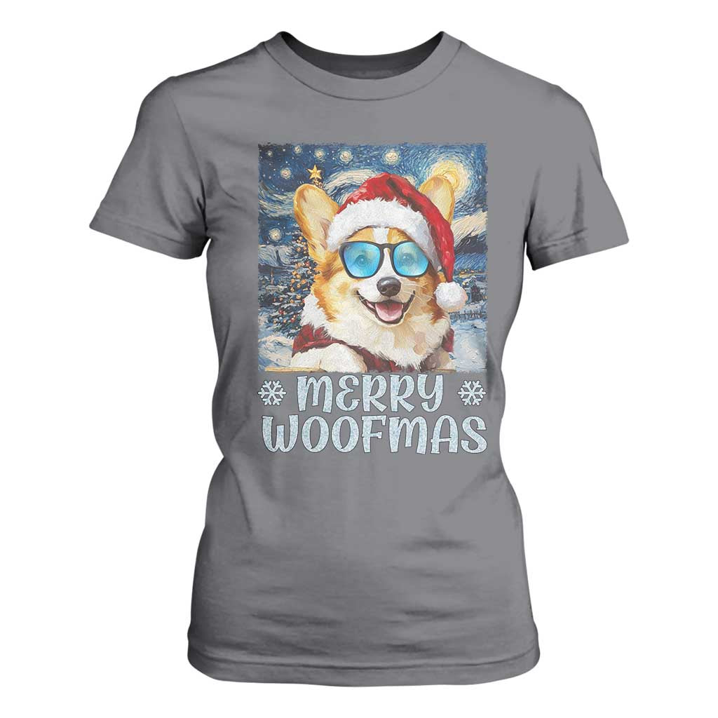 Funny Xmas Corgi T Shirt For Women Merry Woofmas Christmas Starry Night Dog Lover TS09 Charcoal Print Your Wear