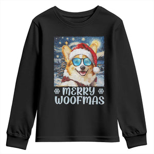 Funny Xmas Corgi Youth Sweatshirt Merry Woofmas Christmas Starry Night Dog Lover TS09 Black Print Your Wear