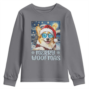 Funny Xmas Corgi Youth Sweatshirt Merry Woofmas Christmas Starry Night Dog Lover TS09 Charcoal Print Your Wear