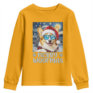 Funny Xmas Corgi Youth Sweatshirt Merry Woofmas Christmas Starry Night Dog Lover TS09 Gold Print Your Wear