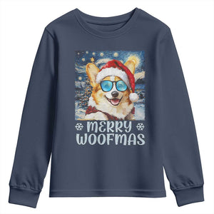 Funny Xmas Corgi Youth Sweatshirt Merry Woofmas Christmas Starry Night Dog Lover TS09 Navy Print Your Wear