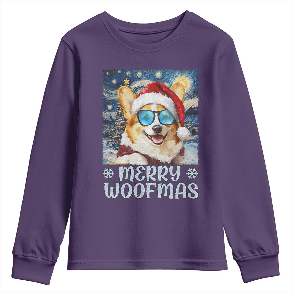 Funny Xmas Corgi Youth Sweatshirt Merry Woofmas Christmas Starry Night Dog Lover TS09 Purple Print Your Wear