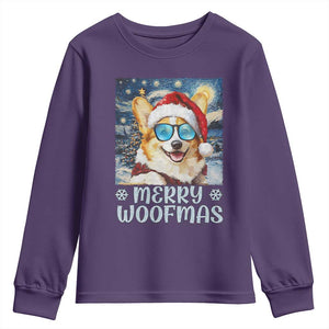 Funny Xmas Corgi Youth Sweatshirt Merry Woofmas Christmas Starry Night Dog Lover TS09 Purple Print Your Wear