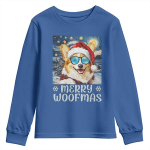 Funny Xmas Corgi Youth Sweatshirt Merry Woofmas Christmas Starry Night Dog Lover TS09 Royal Blue Print Your Wear