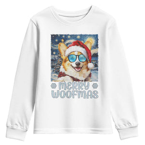 Funny Xmas Corgi Youth Sweatshirt Merry Woofmas Christmas Starry Night Dog Lover TS09 White Print Your Wear