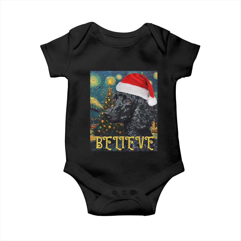 Funny Xmas Poodle Baby Onesie Believe Christmas Starry Night Dog Lover TS09 Black Print Your Wear