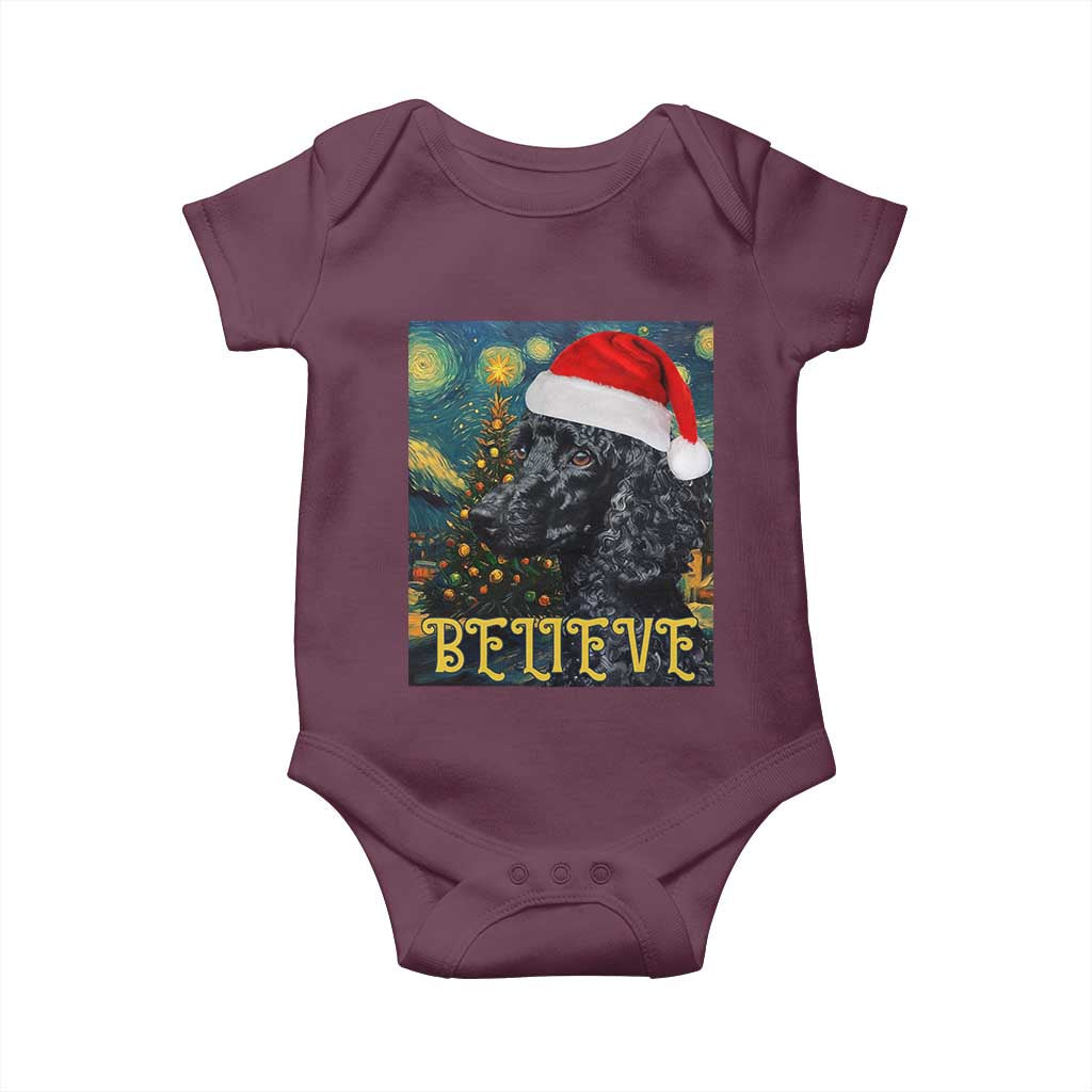 Funny Xmas Poodle Baby Onesie Believe Christmas Starry Night Dog Lover TS09 Maroon Print Your Wear