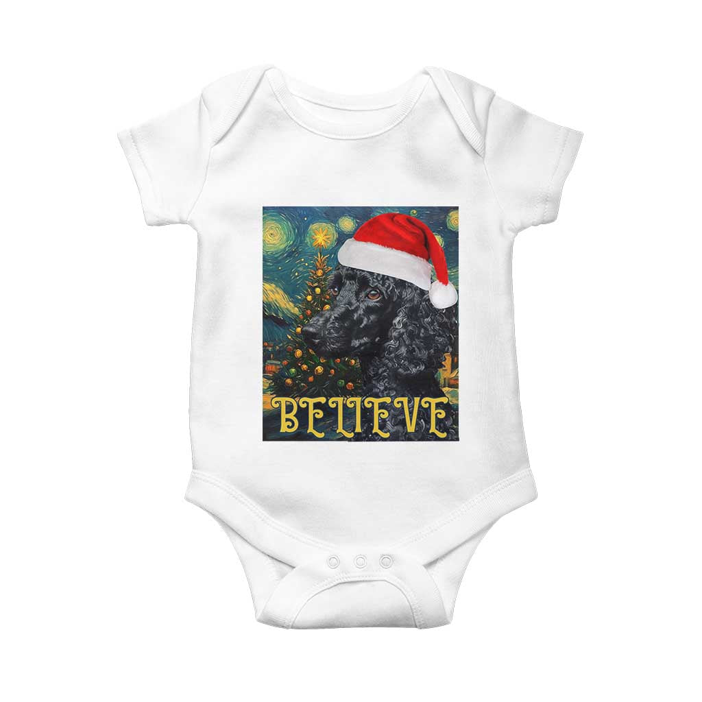 Funny Xmas Poodle Baby Onesie Believe Christmas Starry Night Dog Lover TS09 White Print Your Wear