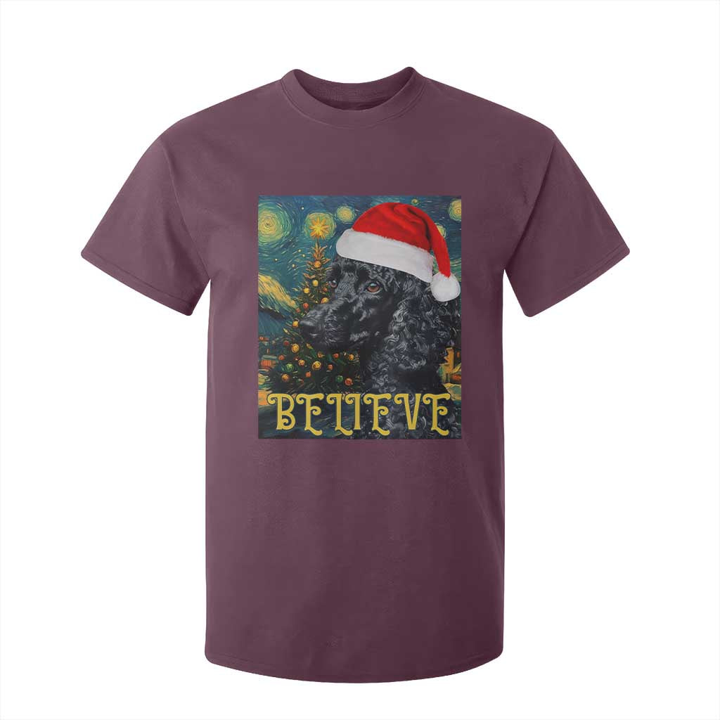 Funny Xmas Poodle T Shirt For Kid Believe Christmas Starry Night Dog Lover TS09 Maroon Print Your Wear