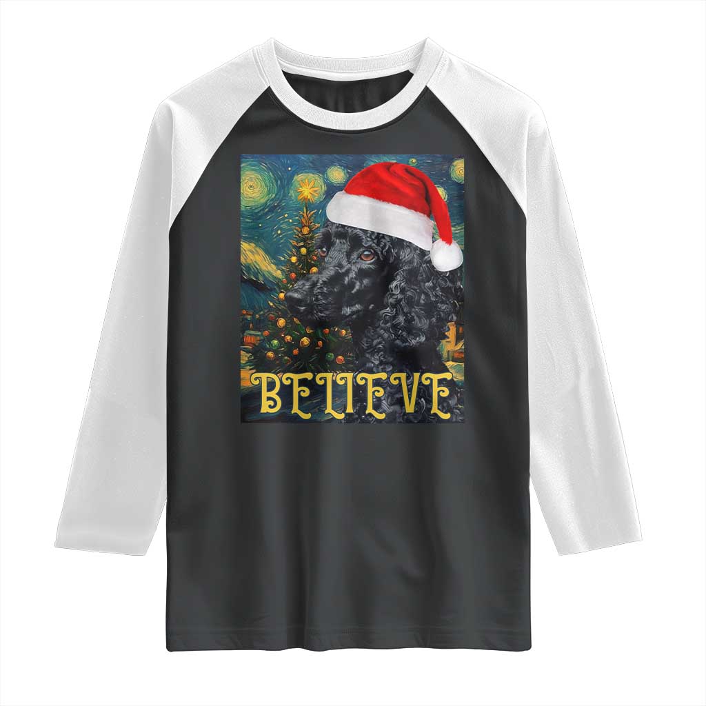 Funny Xmas Poodle Raglan Shirt Believe Christmas Starry Night Dog Lover TS09 Black White Print Your Wear