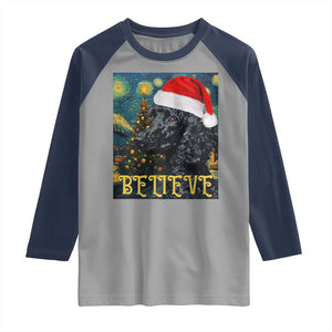 Funny Xmas Poodle Raglan Shirt Believe Christmas Starry Night Dog Lover TS09 Sport Gray Navy Print Your Wear