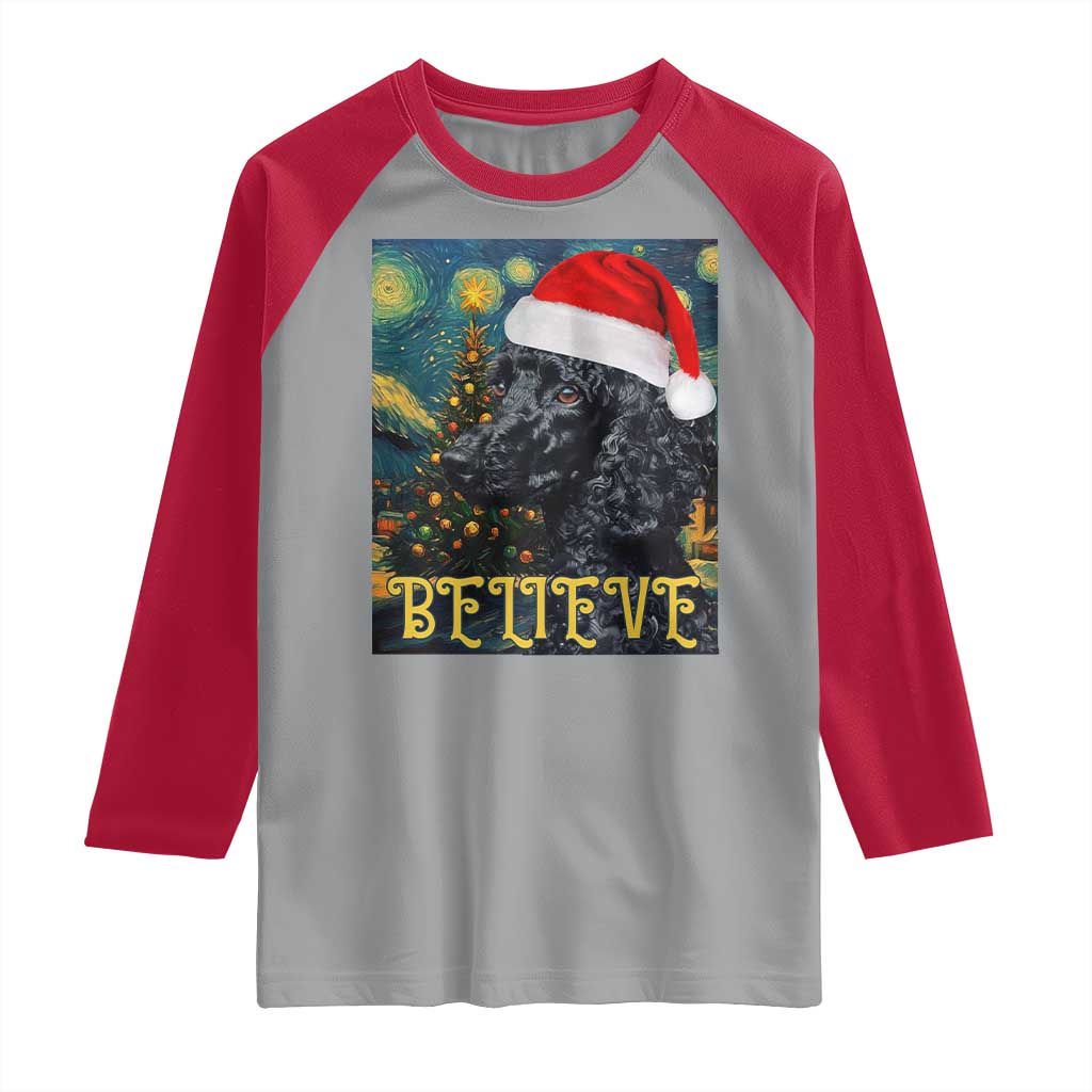 Funny Xmas Poodle Raglan Shirt Believe Christmas Starry Night Dog Lover TS09 Sport Gray Red Print Your Wear