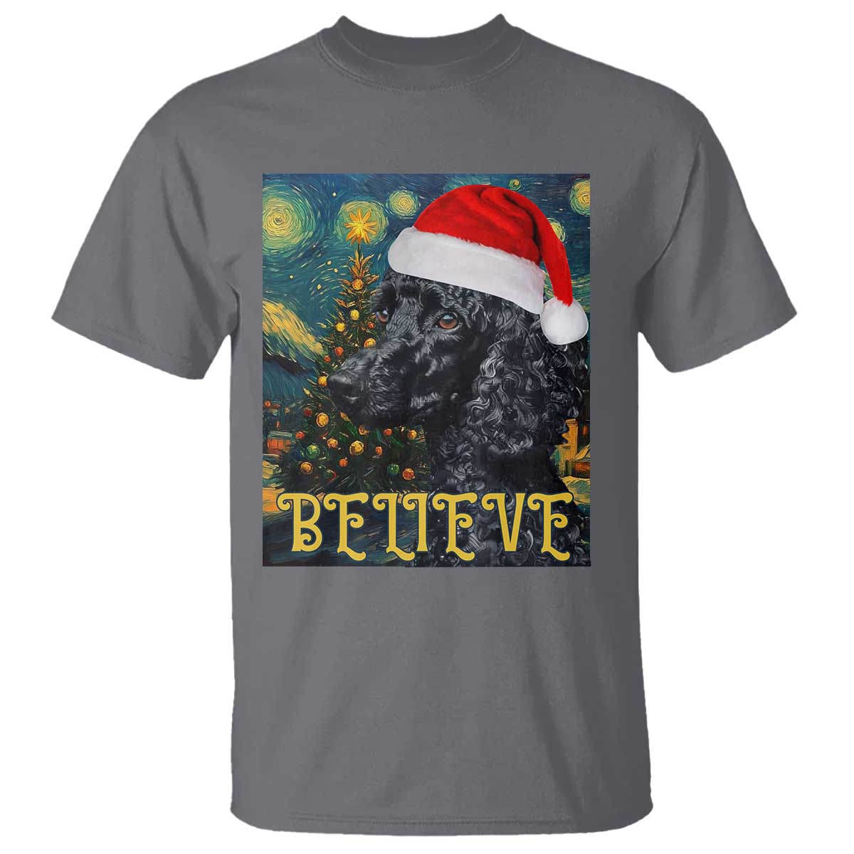 Funny Xmas Poodle T Shirt Believe Christmas Starry Night Dog Lover TS09 Charcoal Print Your Wear