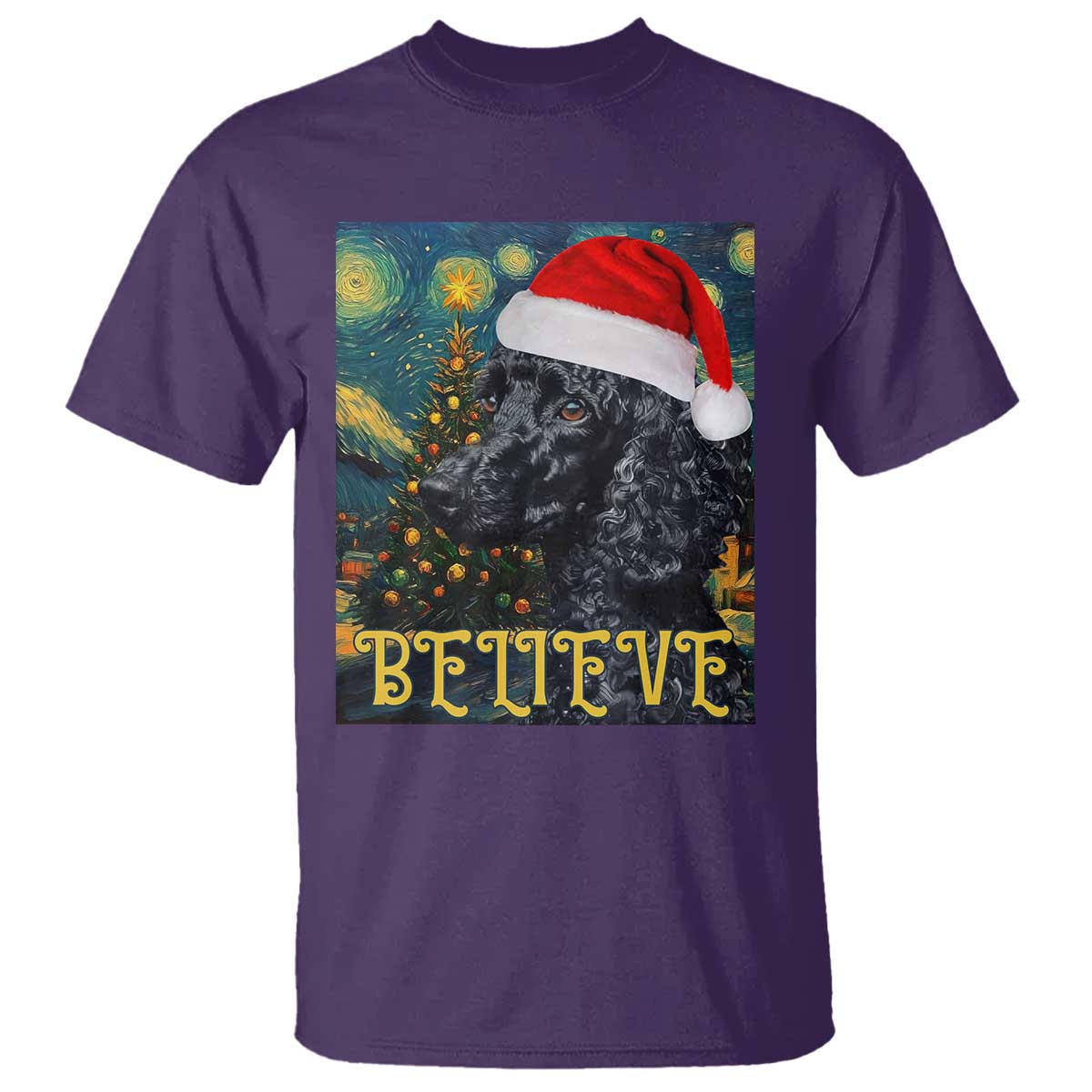 Funny Xmas Poodle T Shirt Believe Christmas Starry Night Dog Lover TS09 Purple Print Your Wear