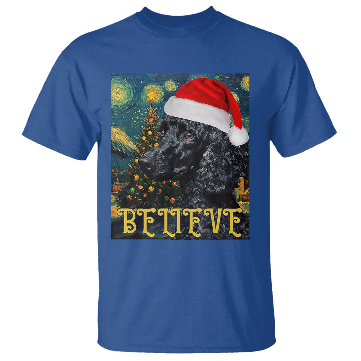Funny Xmas Poodle T Shirt Believe Christmas Starry Night Dog Lover TS09 Royal Blue Print Your Wear