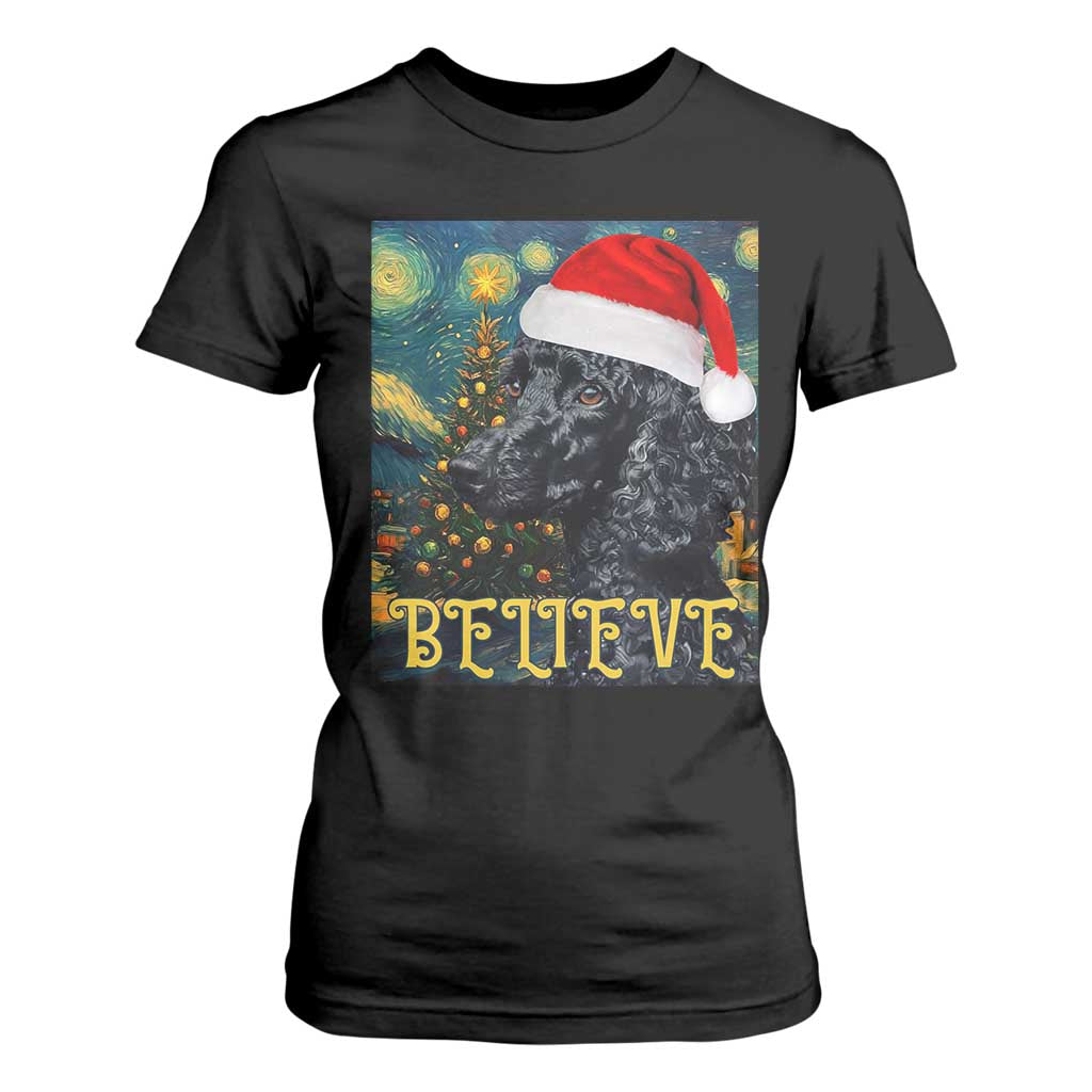 Funny Xmas Poodle T Shirt For Women Believe Christmas Starry Night Dog Lover TS09 Black Print Your Wear