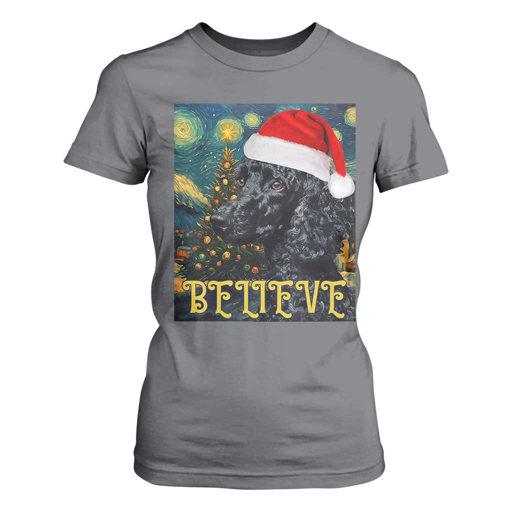 Funny Xmas Poodle T Shirt For Women Believe Christmas Starry Night Dog Lover TS09 Charcoal Print Your Wear