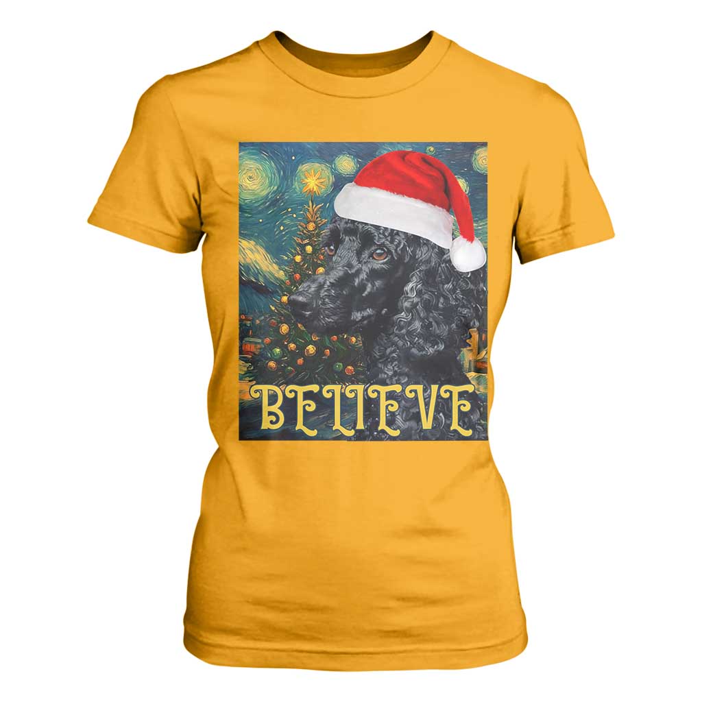 Funny Xmas Poodle T Shirt For Women Believe Christmas Starry Night Dog Lover TS09 Gold Print Your Wear