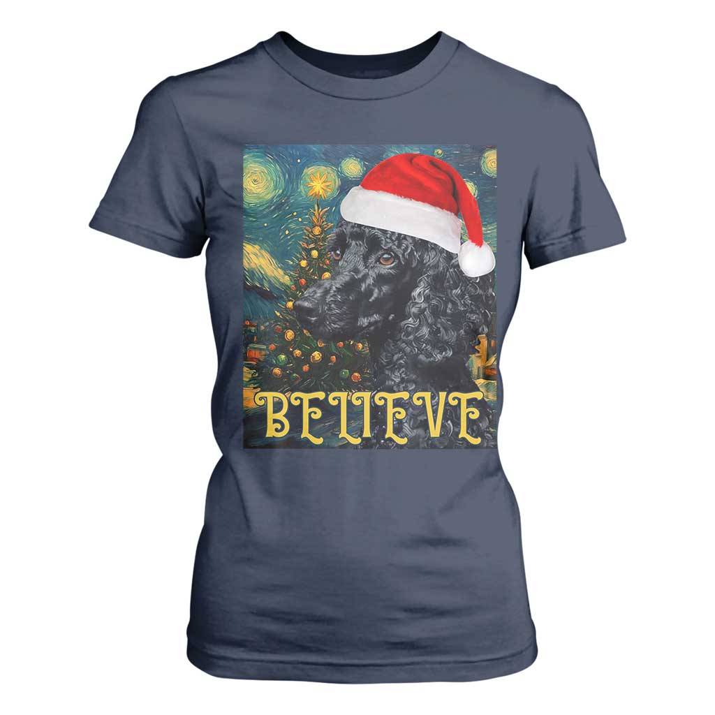 Funny Xmas Poodle T Shirt For Women Believe Christmas Starry Night Dog Lover TS09 Navy Print Your Wear