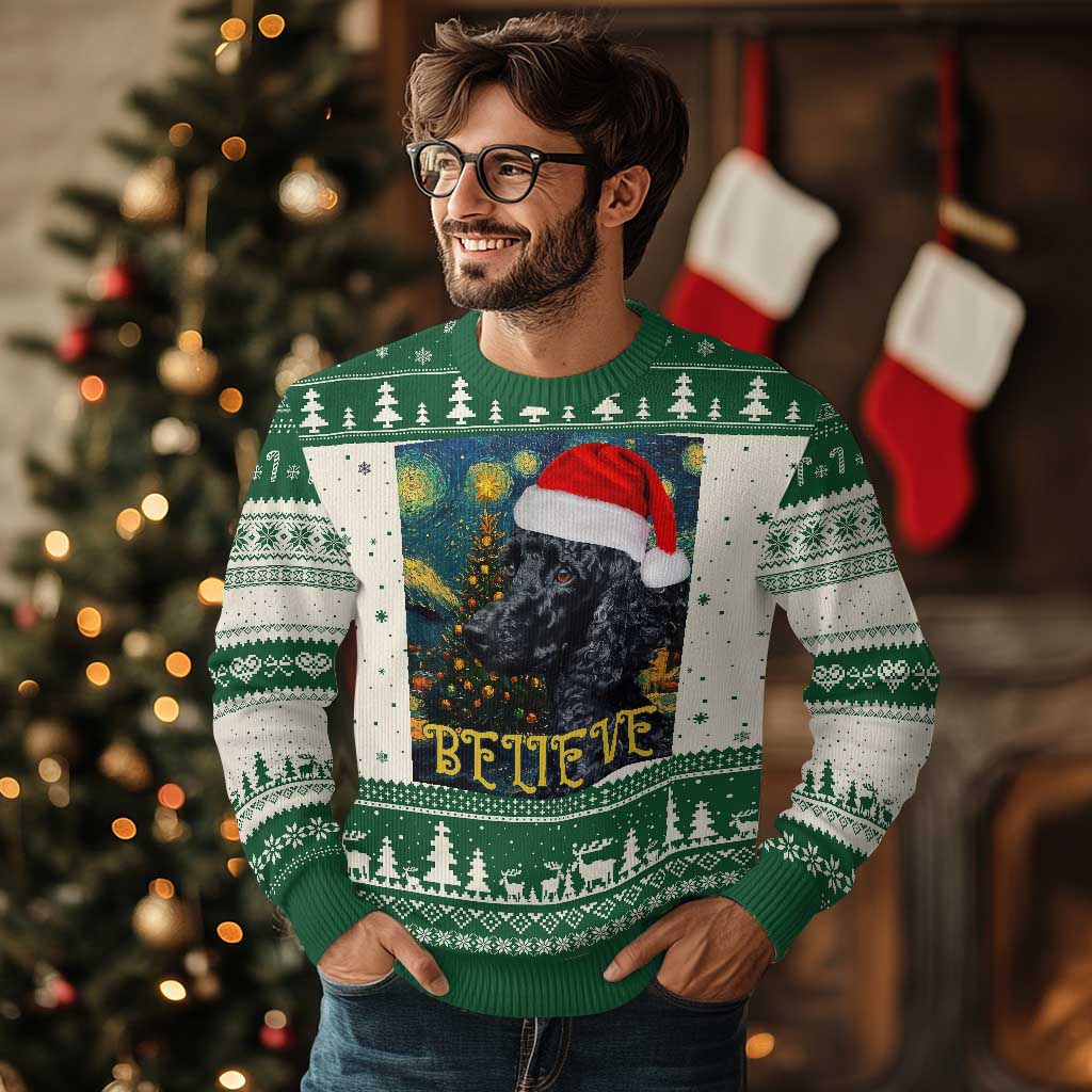 Funny Xmas Poodle Ugly Christmas Sweater Believe Christmas Starry Night Dog Lover TS09 Green Print Your Wear