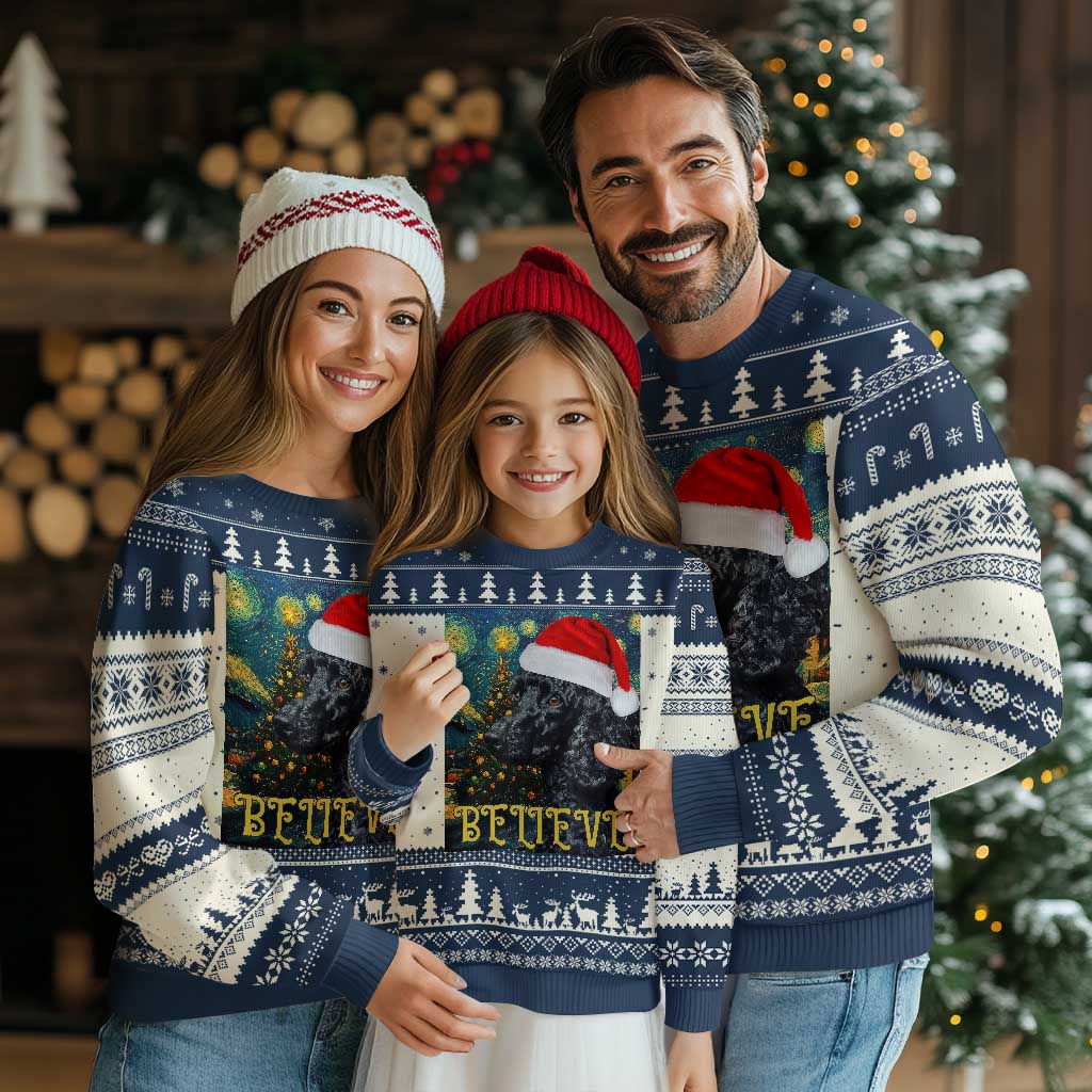 Funny Xmas Poodle Ugly Christmas Sweater Believe Christmas Starry Night Dog Lover TS09 Navy Print Your Wear