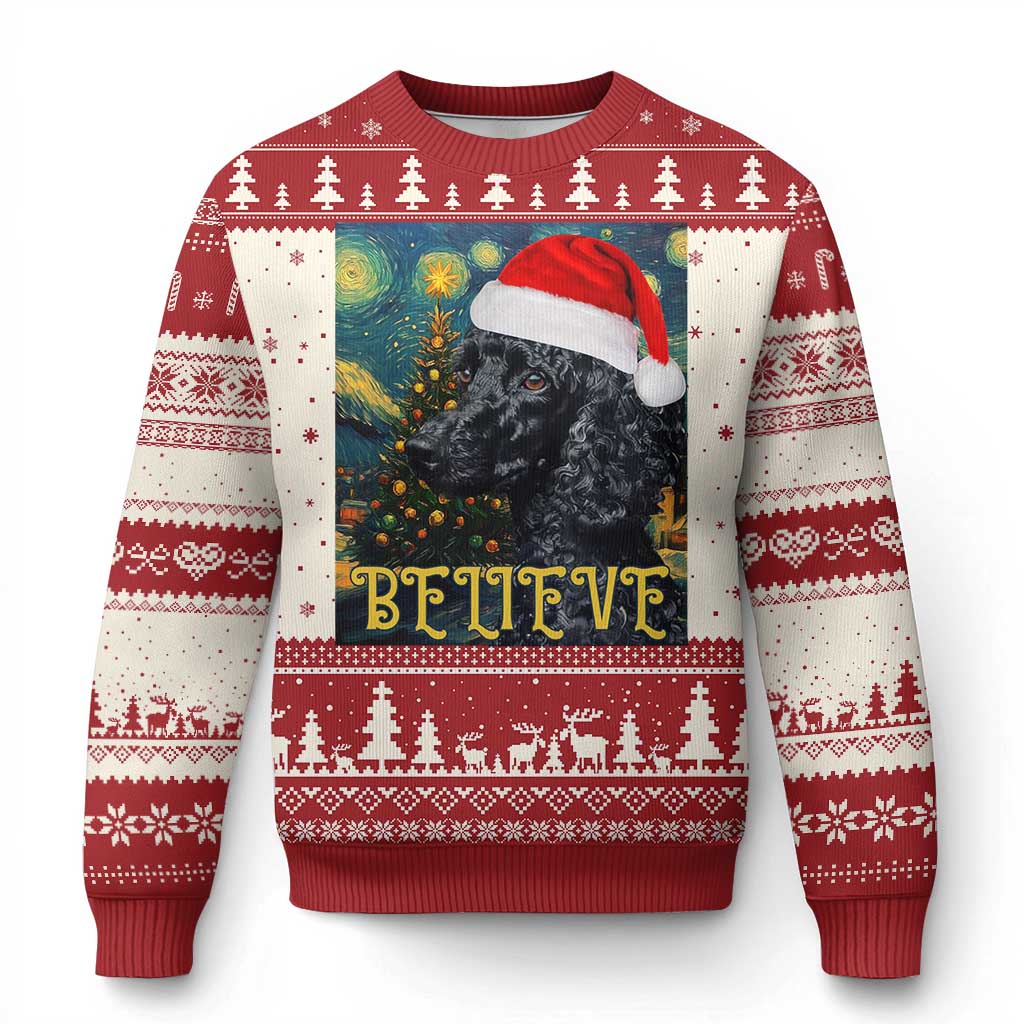 Funny Xmas Poodle Ugly Christmas Sweater Believe Christmas Starry Night Dog Lover TS09 Red Print Your Wear