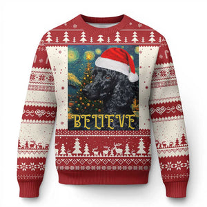 Funny Xmas Poodle Ugly Christmas Sweater Believe Christmas Starry Night Dog Lover TS09 Red Print Your Wear